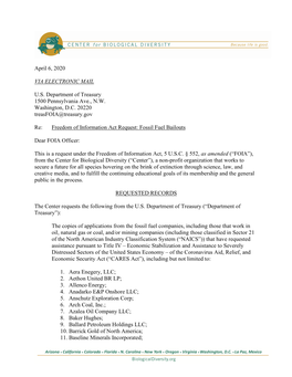Fossil Fuel Bailout FOIA Request