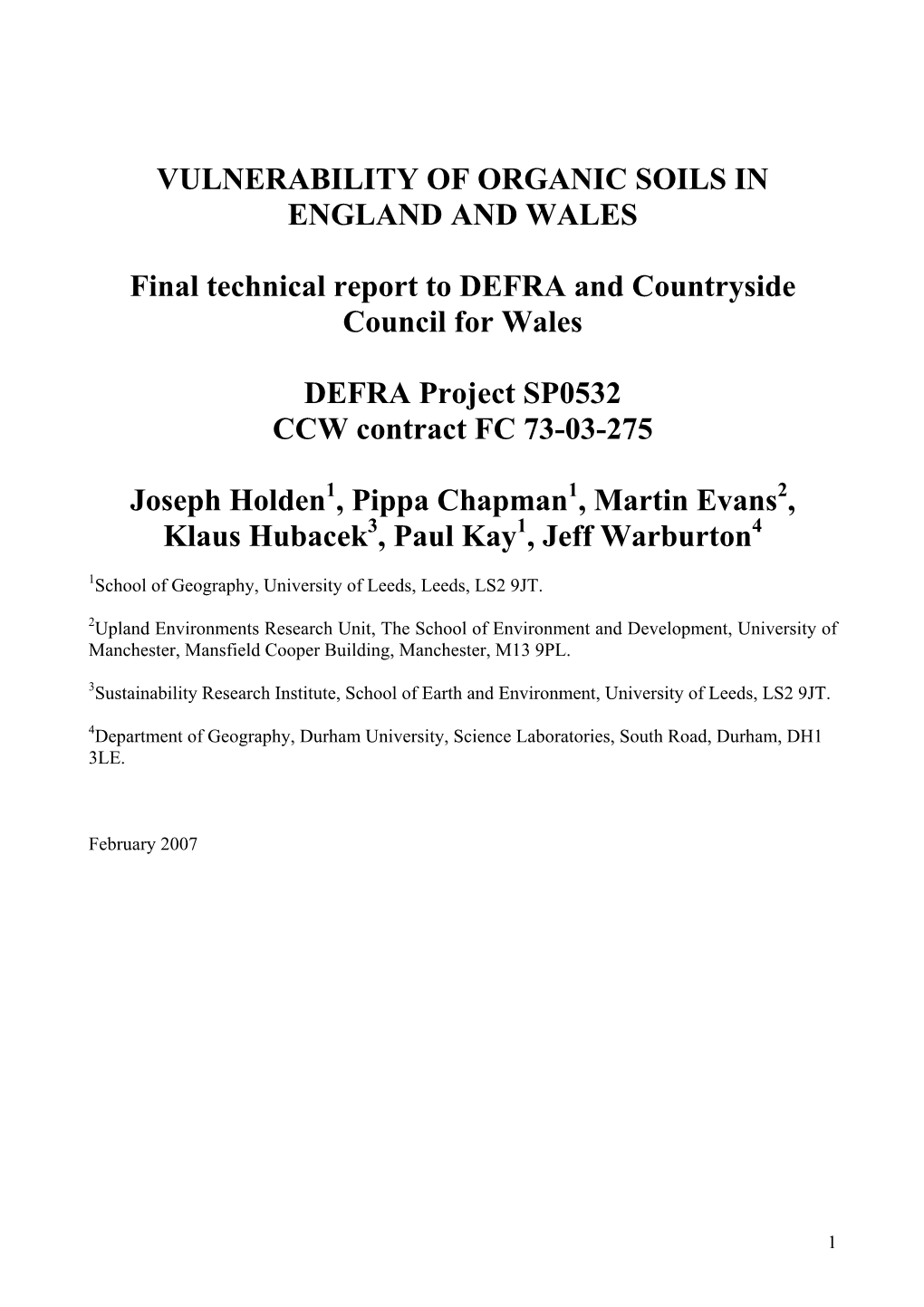 Vulnerability of Organic Soils in England and Wales