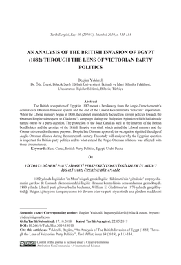 An Analysis of the British Invasion of Egypt (1882) Through the Lens of Victorian Party Politics