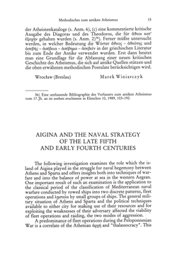 Aigina and the Naval Strategy of the Late Fifth and Early Fourth Centuries