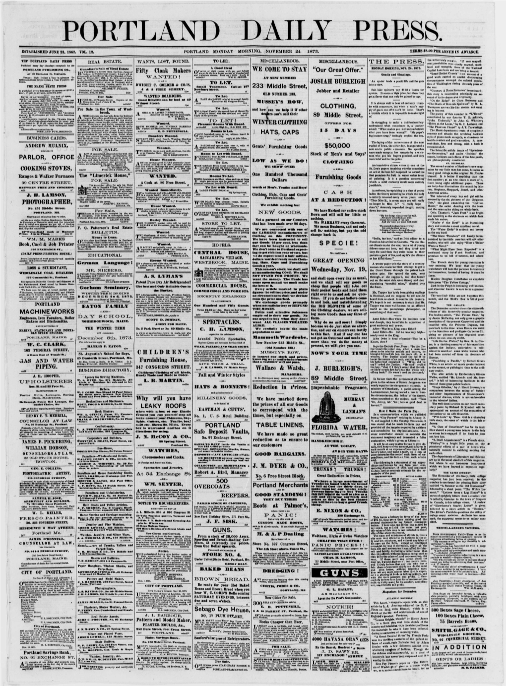 Portland Daily Press: November 24,1873