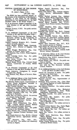 2958 SUPPLEMENT to the LONDON GAZETTE, 14 JUNE, 1945 CENTRAL CHANCERY of the ORDERS William Donald HAVELOCK, Esq., Port of KNIGHTHOOD