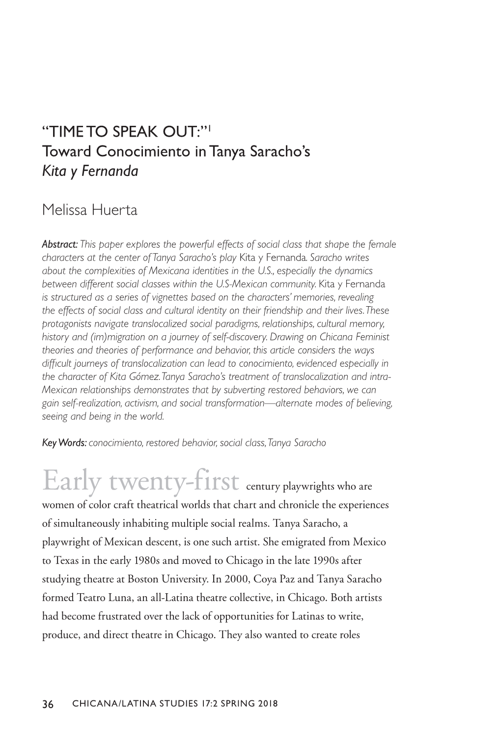 1 Toward Conocimiento in Tanya Saracho's Kita Y Fernanda Melissa