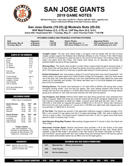 2019 Game Notes
