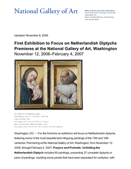 First Exhibition to Focus on Netherlandish Diptychs Premieres at the National Gallery of Art, Washington November 12, 2006–February 4, 2007