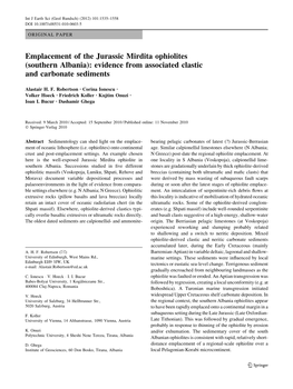 Emplacement of the Jurassic Mirdita Ophiolites (Southern Albania): Evidence from Associated Clastic and Carbonate Sediments
