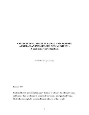 CHILD SEXUAL ABUSE in RURAL and REMOTE AUSTRALIAN INDIGENOUS COMMUNITIES – a Preliminary Investigation