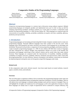 Comparative Studies of Six Programming Languages