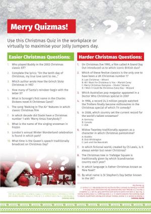Merry Quizmas! ? ? ? Use This Christmas Quiz in the Workplace Or Virtually to Maximise Your Jolly Jumpers Day