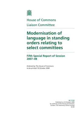 Modernisation of Language in Standing Orders Relating to Select Committees