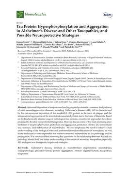 Tau Protein Hyperphosphorylation and Aggregation in Alzheimer’S Disease and Other Tauopathies, and Possible Neuroprotective Strategies