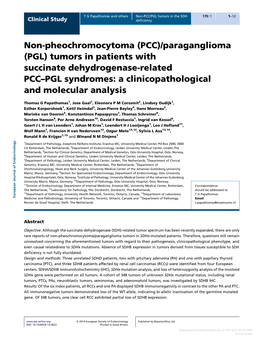 Paraganglioma (PGL) Tumors in Patients with Succinate Dehydrogenase-Related PCC–PGL Syndromes: a Clinicopathological and Molecular Analysis