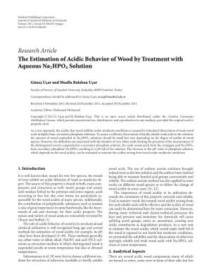 The Estimation of Acidic Behavior of Wood by Treatment with Aqueous Na2hpo4 Solution