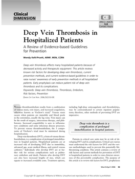 Deep Vein Thrombosis in Hospitalized Patients a Review of Evidence-Based Guidelines for Prevention