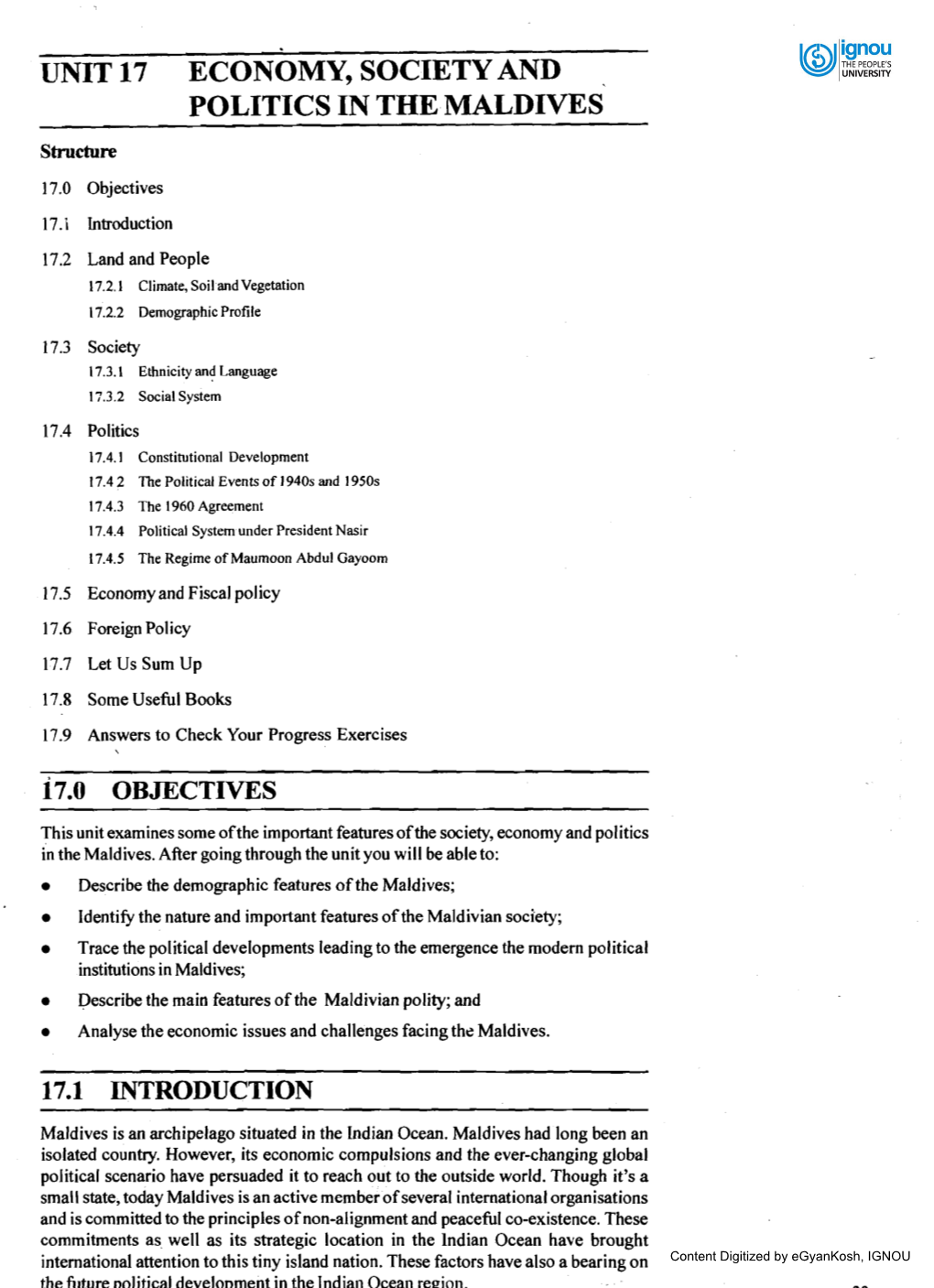 Unit 17 Economy, Society and Politics in the Maldives