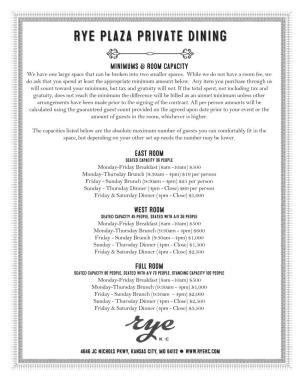 Rye Plaza Private Dining Information