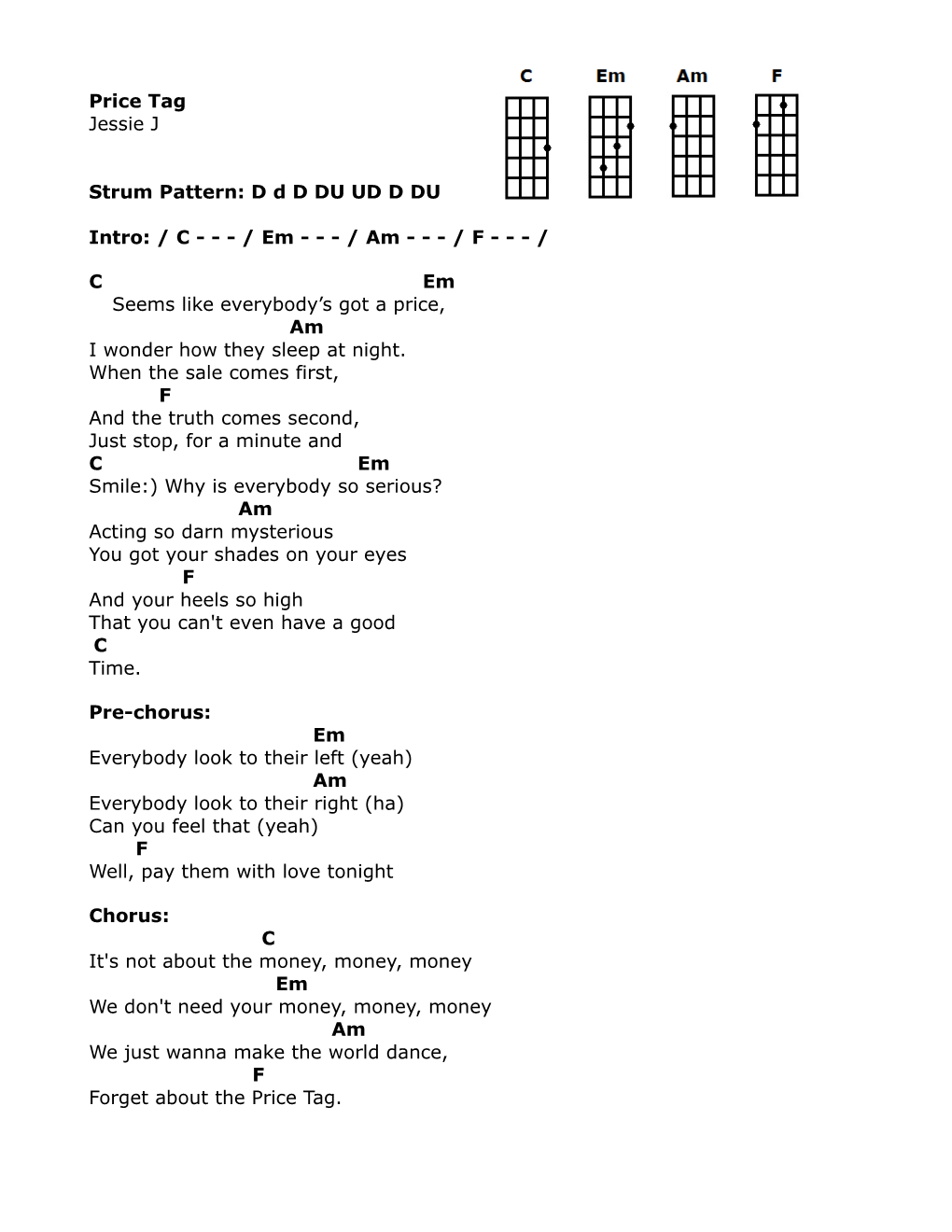 Price Tag Jessie J Strum Pattern: D D D DU UD D DU