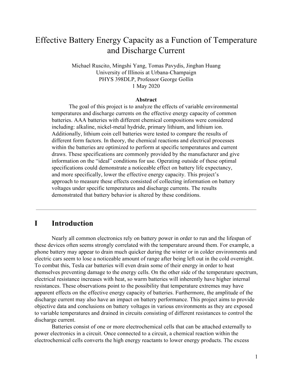 Effective Battery Energy Capacity As a Function of Temperature and Discharge Current