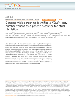 Genome-Wide Screening Identifies a KCNIP1 Copy Number Variant As a Genetic Predictor for Atrial Fibrillation