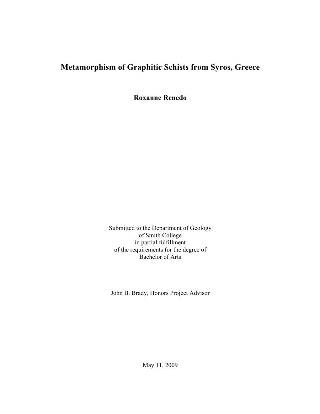 Metamorphism of Graphitic Schists from Syros, Greece