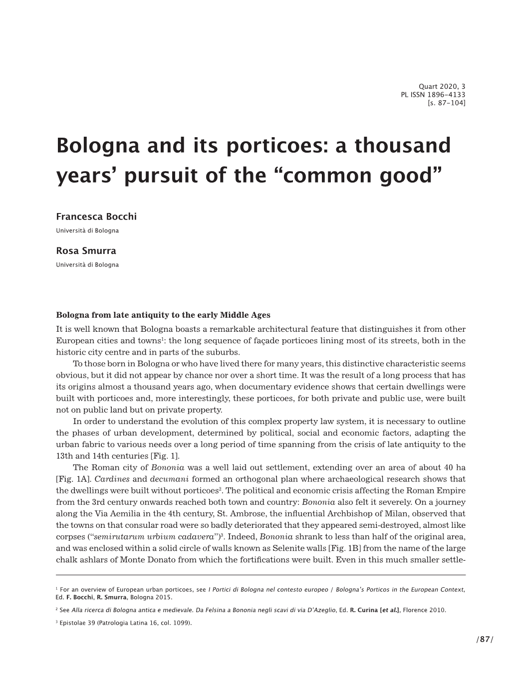 Bologna and Its Porticoes: a Thousand Years' Pursuit of the “Common