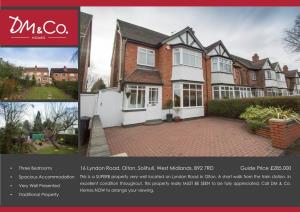 16 Lyndon Road, Olton, Solihull, West Midlands, B92 7RD Guide Price £285,000