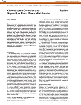 Chromosome Cohesion and Separation