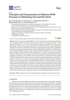 Principles and Characteristics of Different EDM Processes in Machining Tool and Die Steels