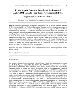 Exploring the Potential Benefits of the Proposed CARICOM-Canada Free Trade Arrangement (FTA)