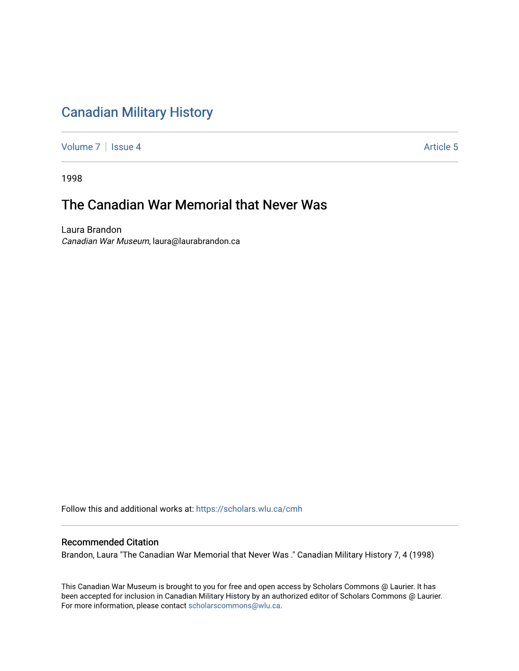 The Canadian War Memorial That Never Was