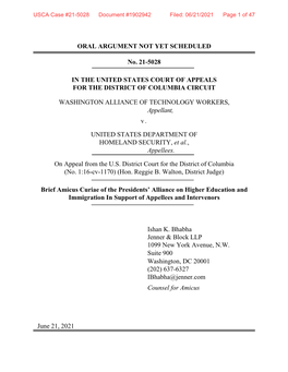 Washington Alliance V. Dept. of Homeland Security Appeal Amicus Brief