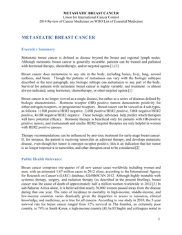 METASTATIC BREAST CANCER Union for International Cancer Control 2014 Review of Cancer Medicines on WHO List of Essential Medicines