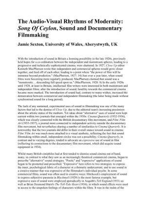 Song of Ceylon, Sound and Documentary Filmmaking Jamie Sexton, University of Wales, Aberystwyth, UK