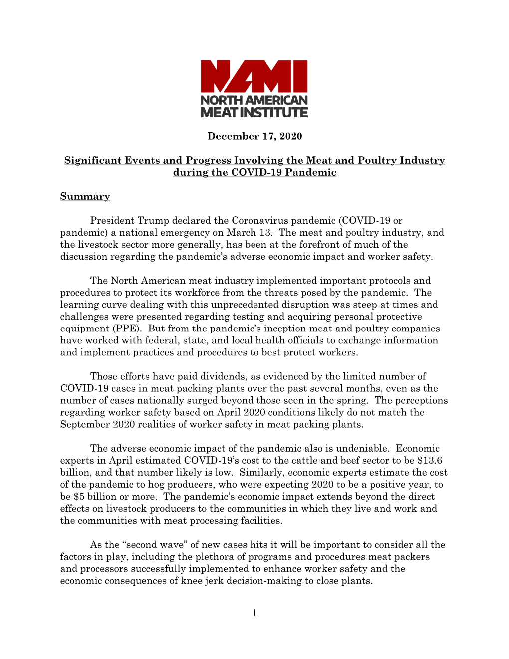 Meat Industry Implemented Important Protocols and Procedures to Protect Its Workforce from the Threats Posed by the Pandemic