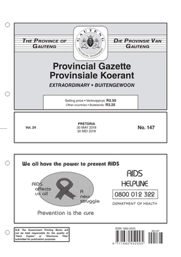 Provincial Gazette Provinsiale Koerant the Province of Gauteng Die