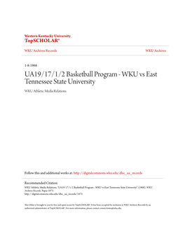 UA19/17/1/2 Basketball Program - WKU Vs East Tennessee State University WKU Athletic Media Relations