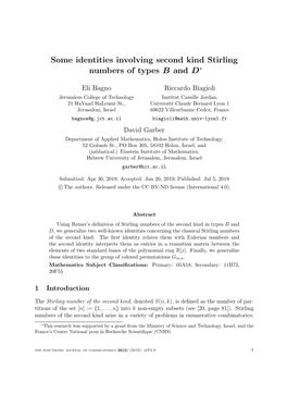 Some Identities Involving Second Kind Stirling Numbers of Types B and D∗