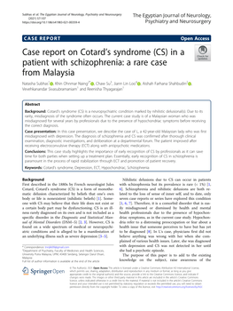 Case Report on Cotard's Syndrome (CS) in a Patient with Schizophrenia