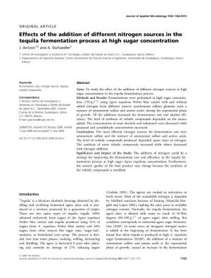 Effects of the Addition of Different Nitrogen Sources in the Tequila Fermentation Process at High Sugar Concentration J