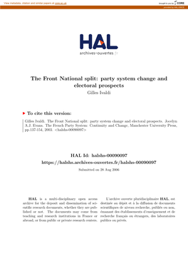 Party System Change and Electoral Prospects Gilles Ivaldi