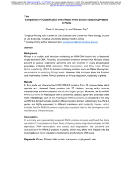 Title Comprehensive Classification of the Rnase H-Like Domain-Containing Proteins in Plants