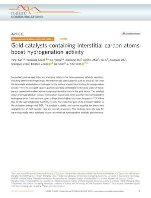 Gold Catalysts Containing Interstitial Carbon Atoms Boost Hydrogenation Activity
