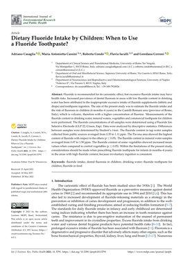 Dietary Fluoride Intake by Children: When to Use a Fluoride Toothpaste?