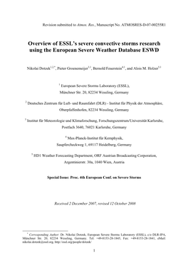 Overview of ESSL's Severe Convective Storms Research Using The
