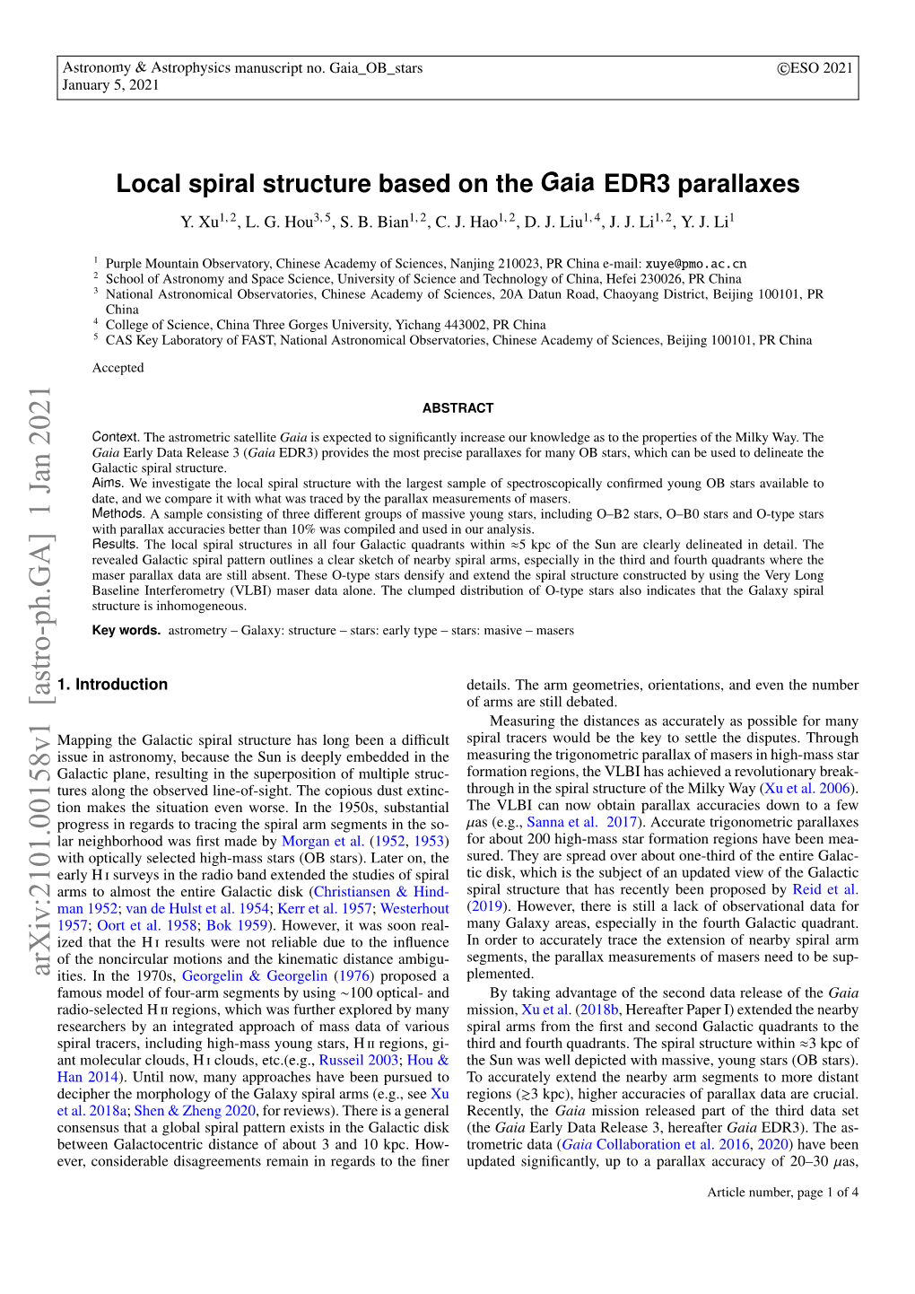 Local Spiral Structure Based on the Gaia EDR3 Parallaxes Y