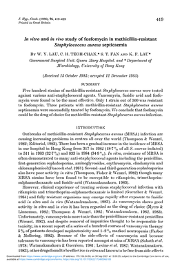 In Vitro and in Vivo Study of Fosfomycin in Methicillin-Resistant Staphylococcus Aureus Septicaemia