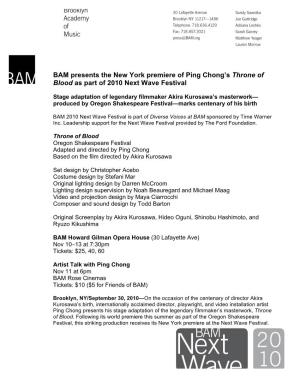 BAM Presents the New York Premiere of Ping Chong's Throne Of