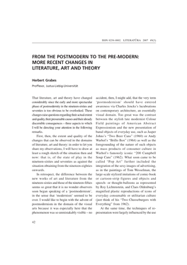 From the Postmodern to the Pre-Modern: More Recent Changes in Literature, Art and Theory