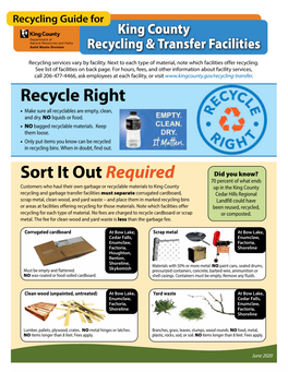 Recycling Guide for �In� �Ounty Department of Natural Resources and Parks Solid Waste Division �E�Y�Lin� � Trans�Er �A�Ilities