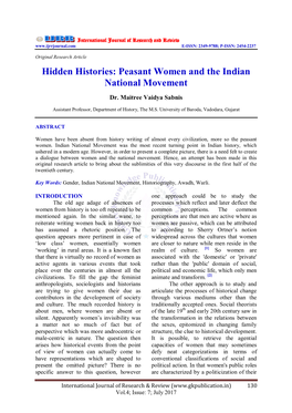 Hidden Histories: Peasant Women and the Indian National Movement